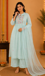 Sky blue Floral Embroidered Anarkali Kurta Set