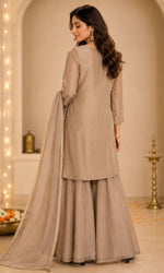 Brown Embroidered Palazzo Sharara Set