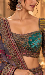Teal & Mauve Embroidered Designer Lehenga with Geometric Motifs
