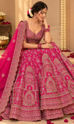 Pink Bridal Embroidered Lehenga with Blouse & Dupatta