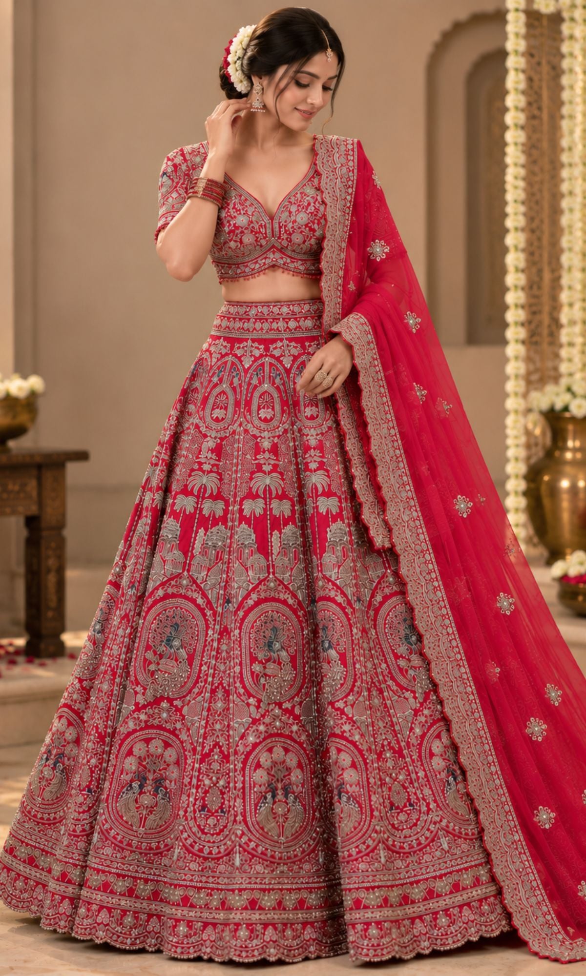 Pink Heavy Embroidered Bridal Lehenga with Blouse & Dupatta
