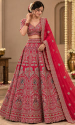 Pink Heavy Embroidered Bridal Lehenga with Blouse & Dupatta