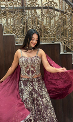 Wine Shimmer Skirt with Corset Blouse Lehenga