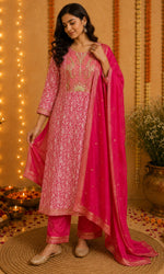 Magenta Pink Banarsi Kurta Set