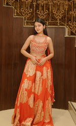 Orange Semi-Georgette Sharara With Embroidered Top And Dupatta