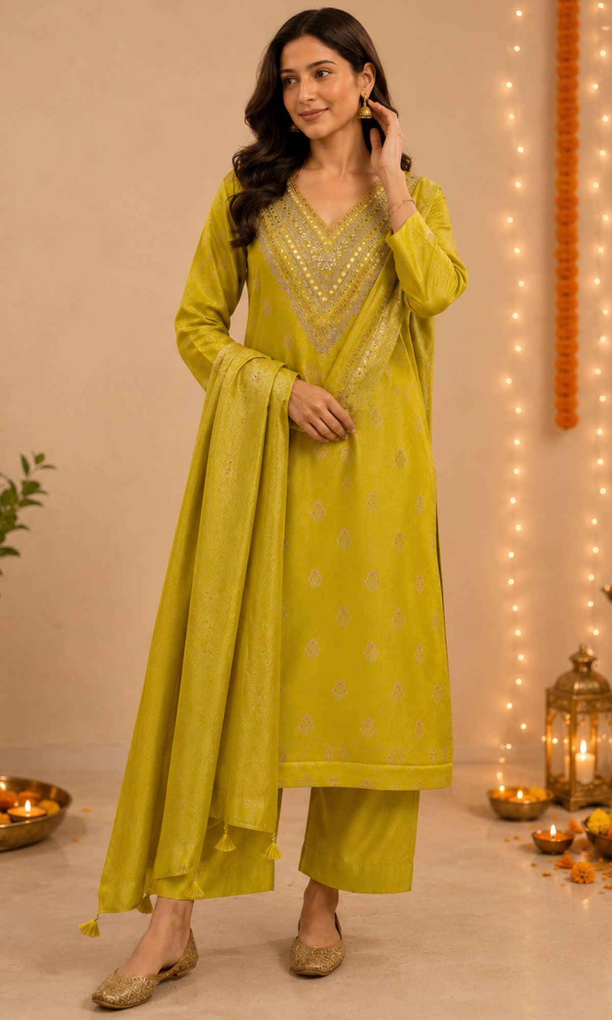 Yellow Embellished Kurta Set