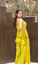 Lemon Yellow Sharara Set With Halter Top
