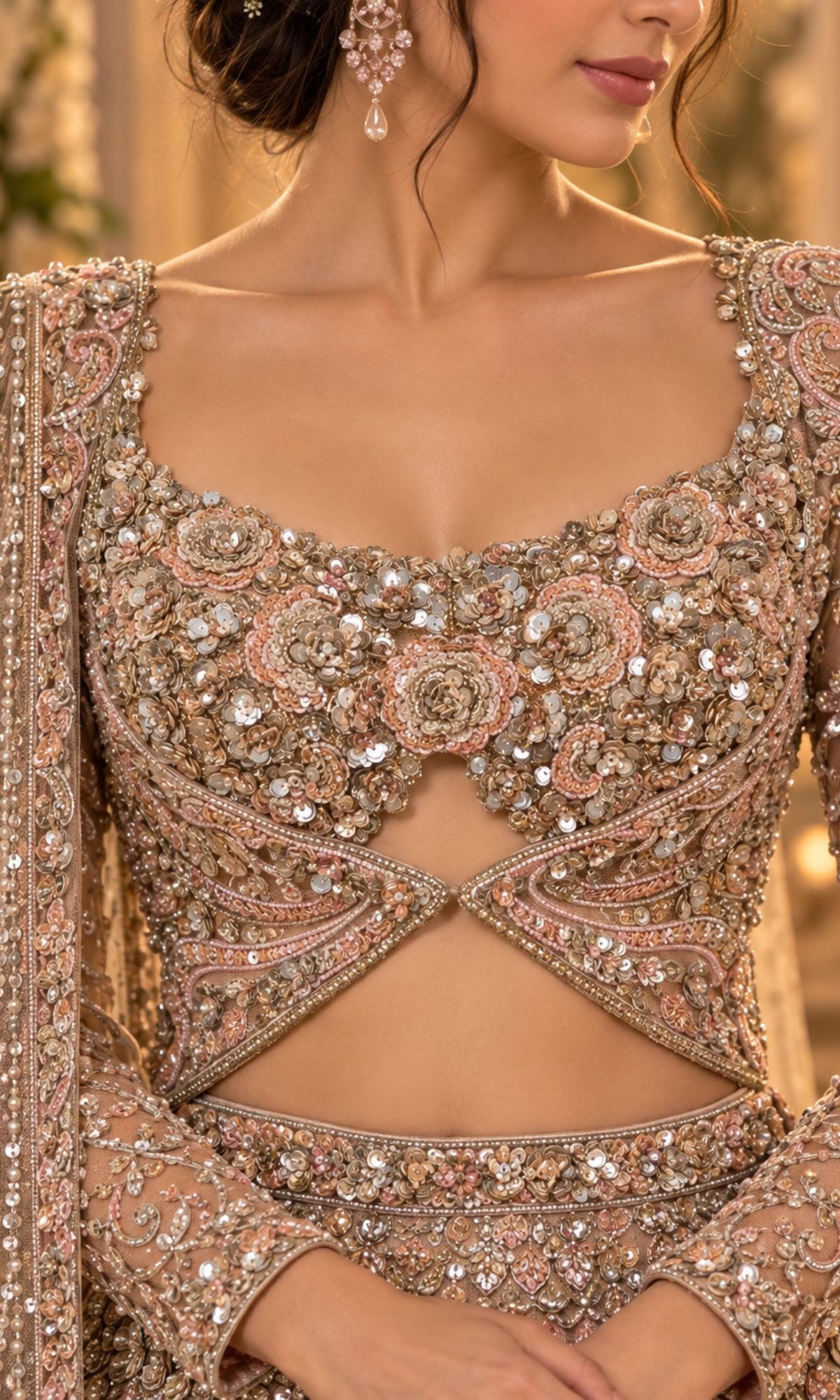 Champagne Gold Bridal Lehenga with Heavy Sequin Embroidery
