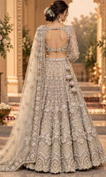 Silver Champagne Floral Embroidered Lehenga