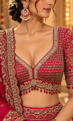Bridal Red Motif Embroidered Lehenga