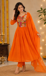 Orange Embroidered Anarkali Kurta Set