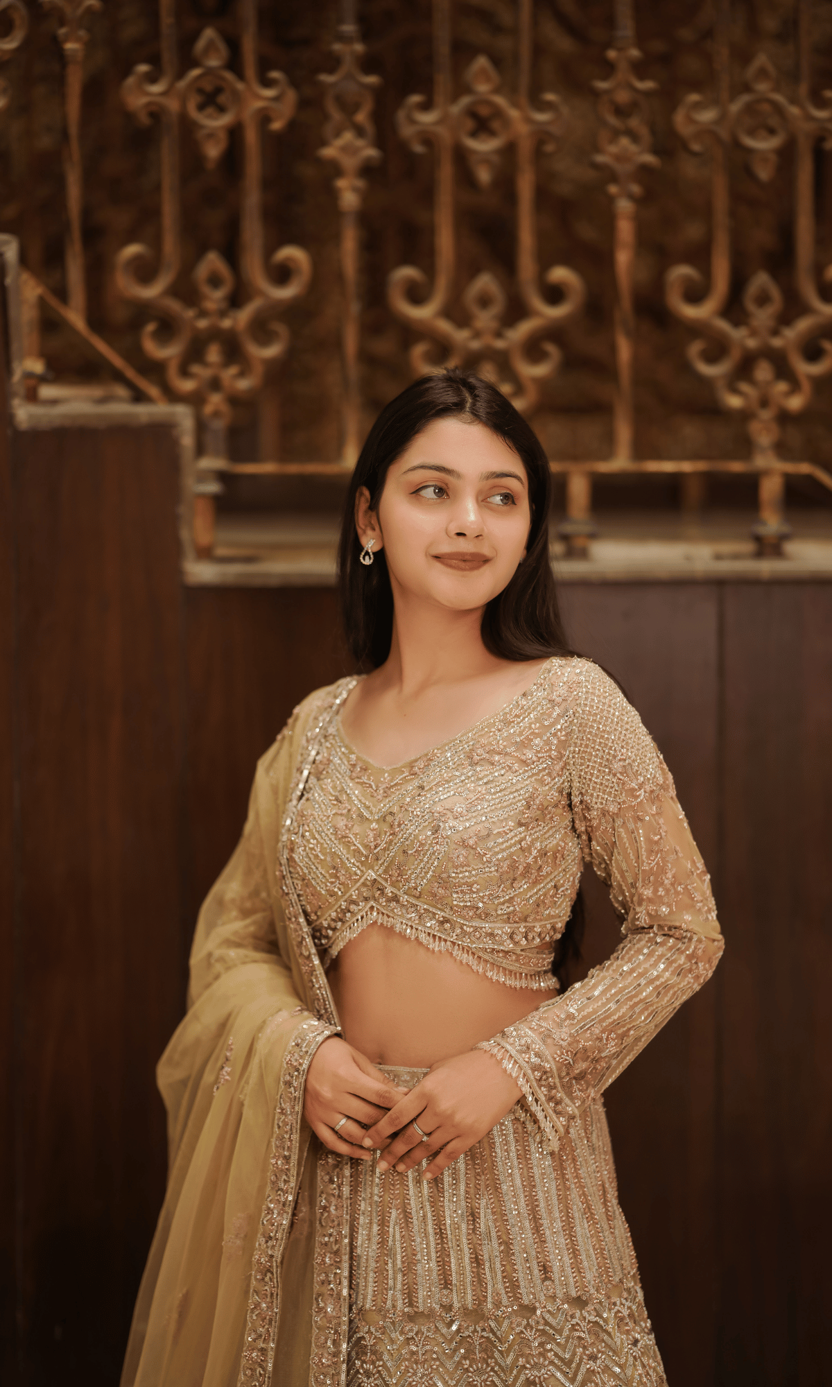 Gold Embriodered Lehenga With Full Sleeves Blouse