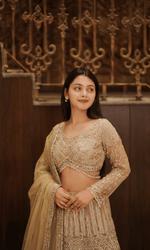 Gold Embriodered Lehenga With Full Sleeves Blouse