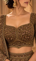 Brown Embroidered Bridal Lehenga