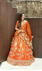 Orange Embriodered Lehenga With stitched blouse