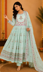 SkyBlue Floral Printed Anarkali Kurta Set