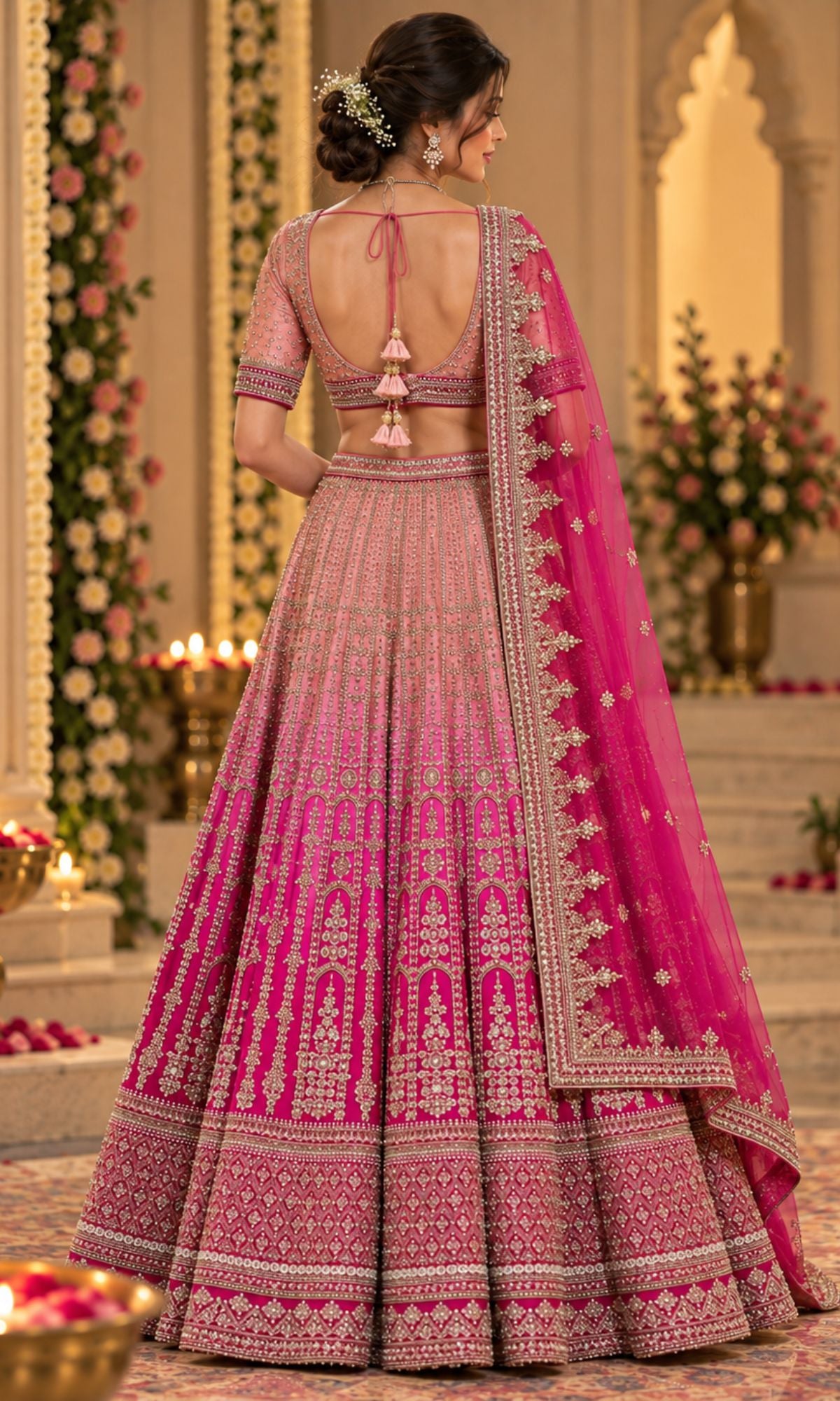 Dual-Tone PInk Bridal Lehenga withEmbroidery