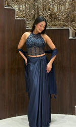 Navy Blue Drape Skirt with embellished Corset