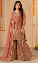 Rust Embroidered palazzo Sharara set