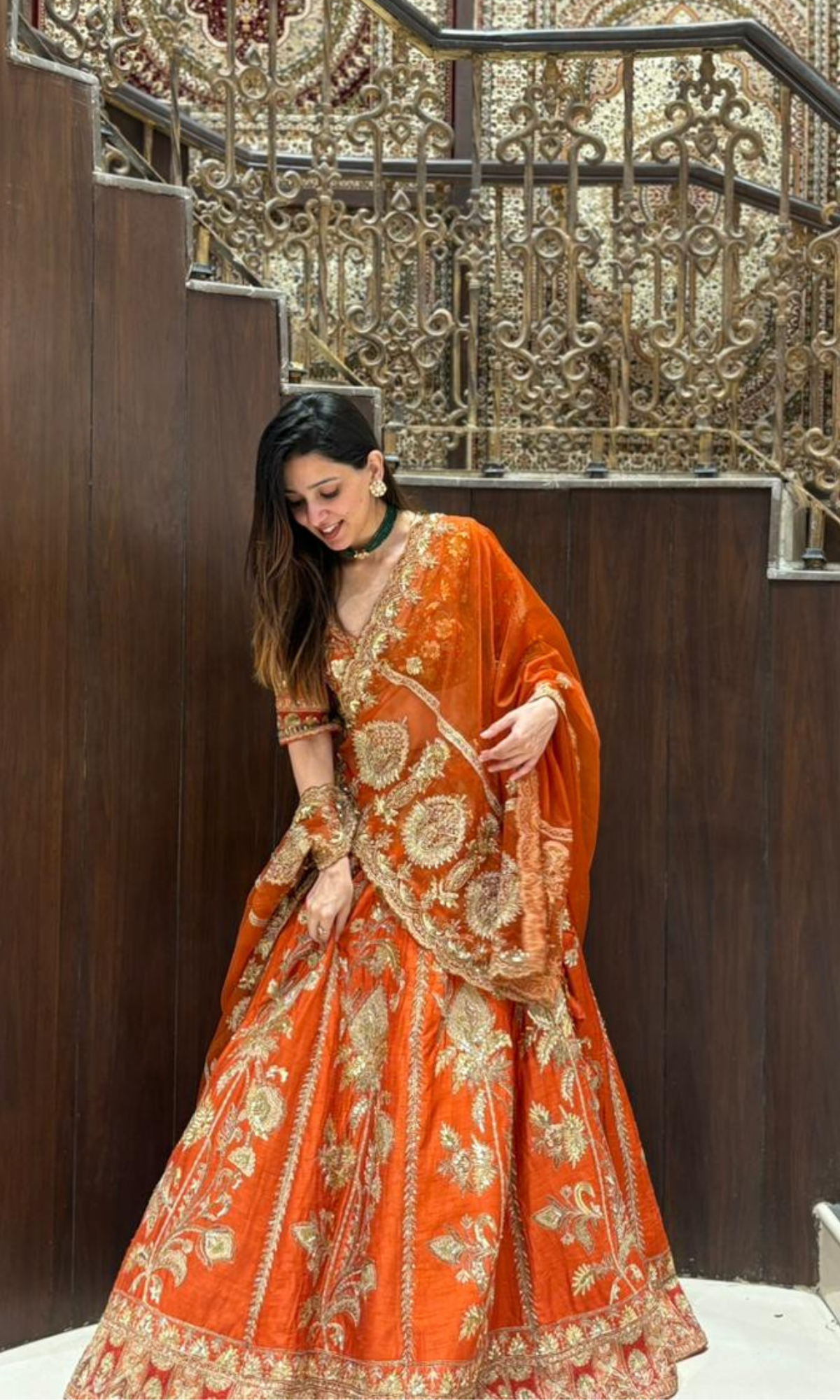Orange Embriodered Lehenga With stitched blouse