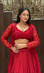 Red layered Skirt Set with Jacket