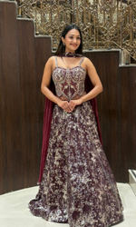 Wine Shimmer Skirt with Corset Blouse Lehenga