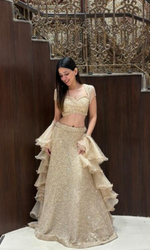 Gold Shimmer Lehenga with Stiched Blouse and Ruffle Dupatta