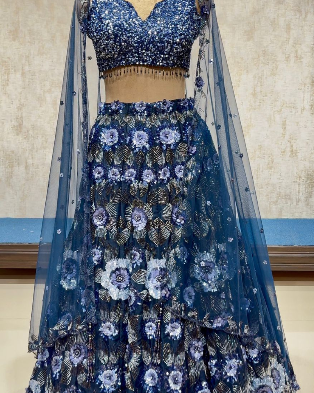 Blue Embroidered Sequence Lehenga