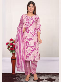 PurpleFloral Printed Kurta with Pant and Dupatta