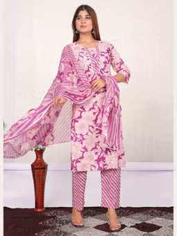PurpleFloral Printed Kurta with Pant and Dupatta