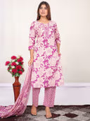 PurpleFloral Printed Kurta with Pant and Dupatta