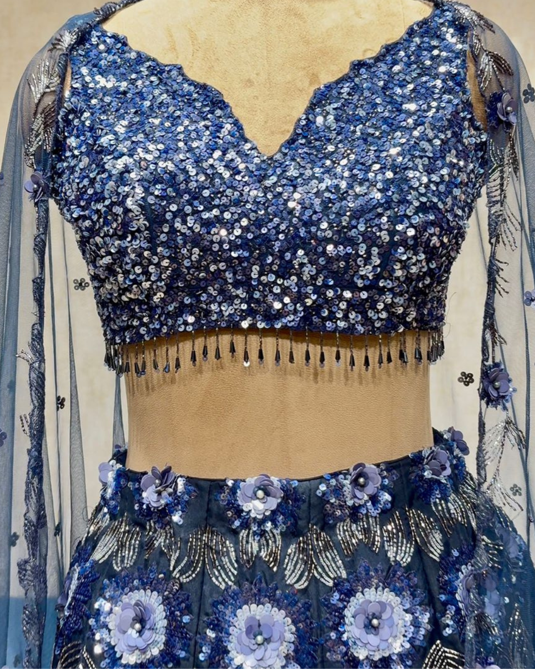 Blue Embroidered Sequence Lehenga