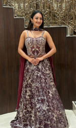 Wine Shimmer Skirt with Corset Blouse Lehenga