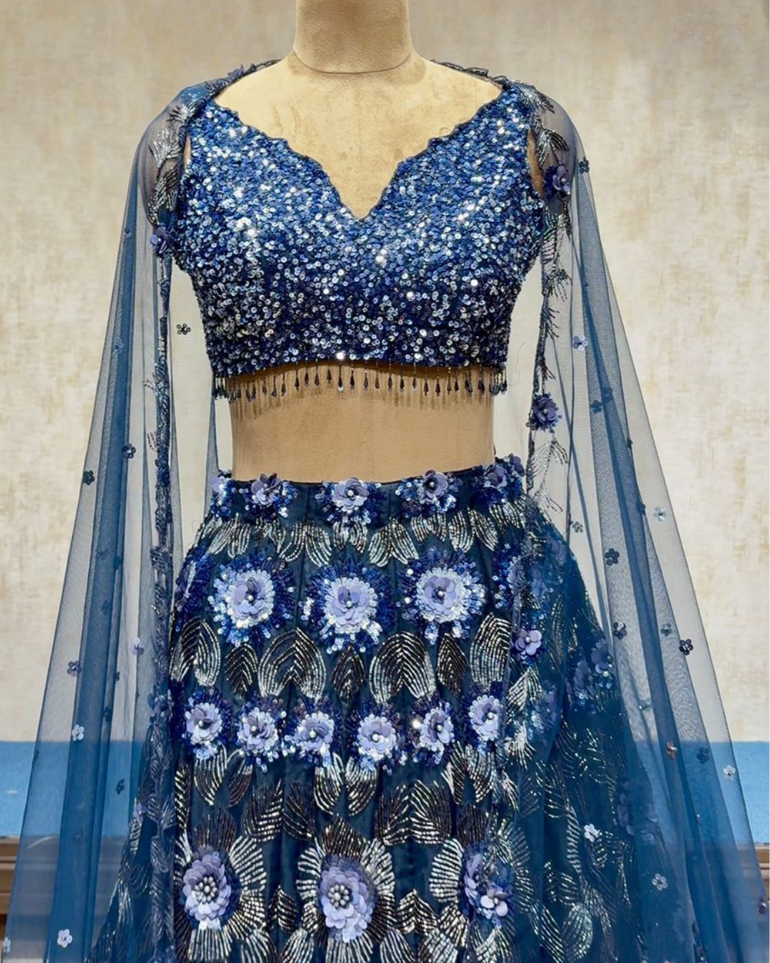 Blue Embroidered Sequence Lehenga