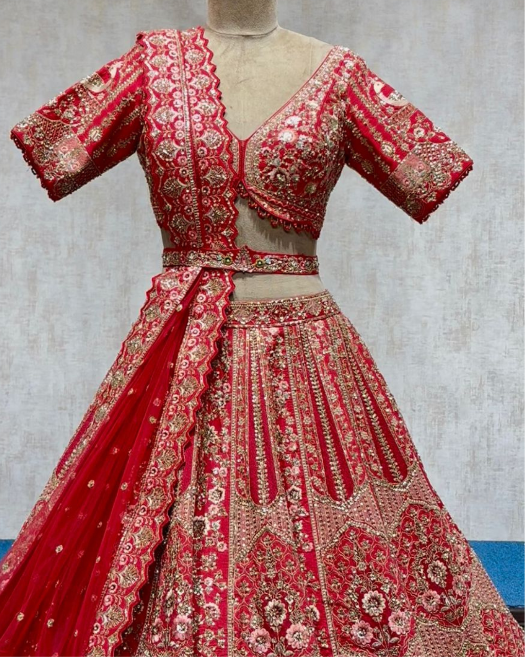 Red Embroidered Bridal Lehenga