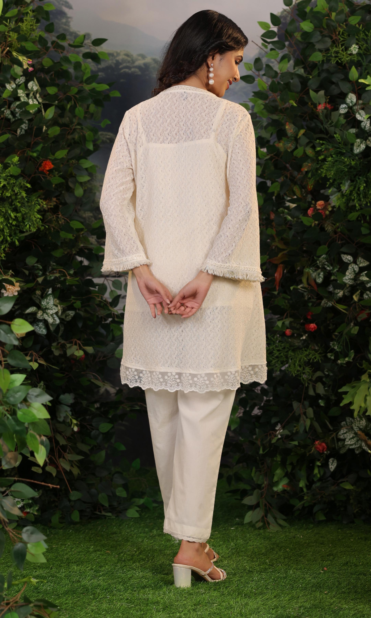 Beige Embroidered Top With Pant And Jacket
