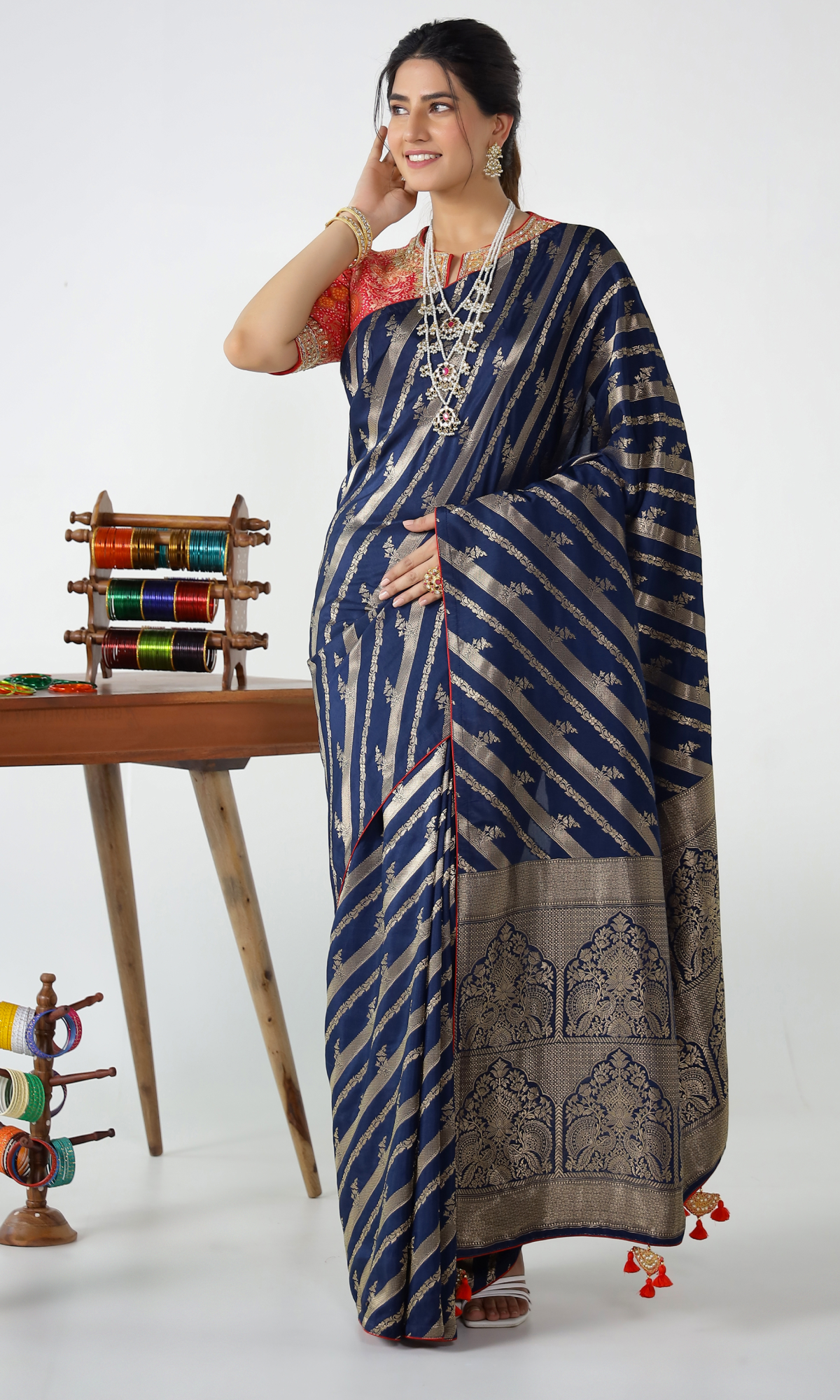 Blue Stripes Cotton Silk Weave Saree
