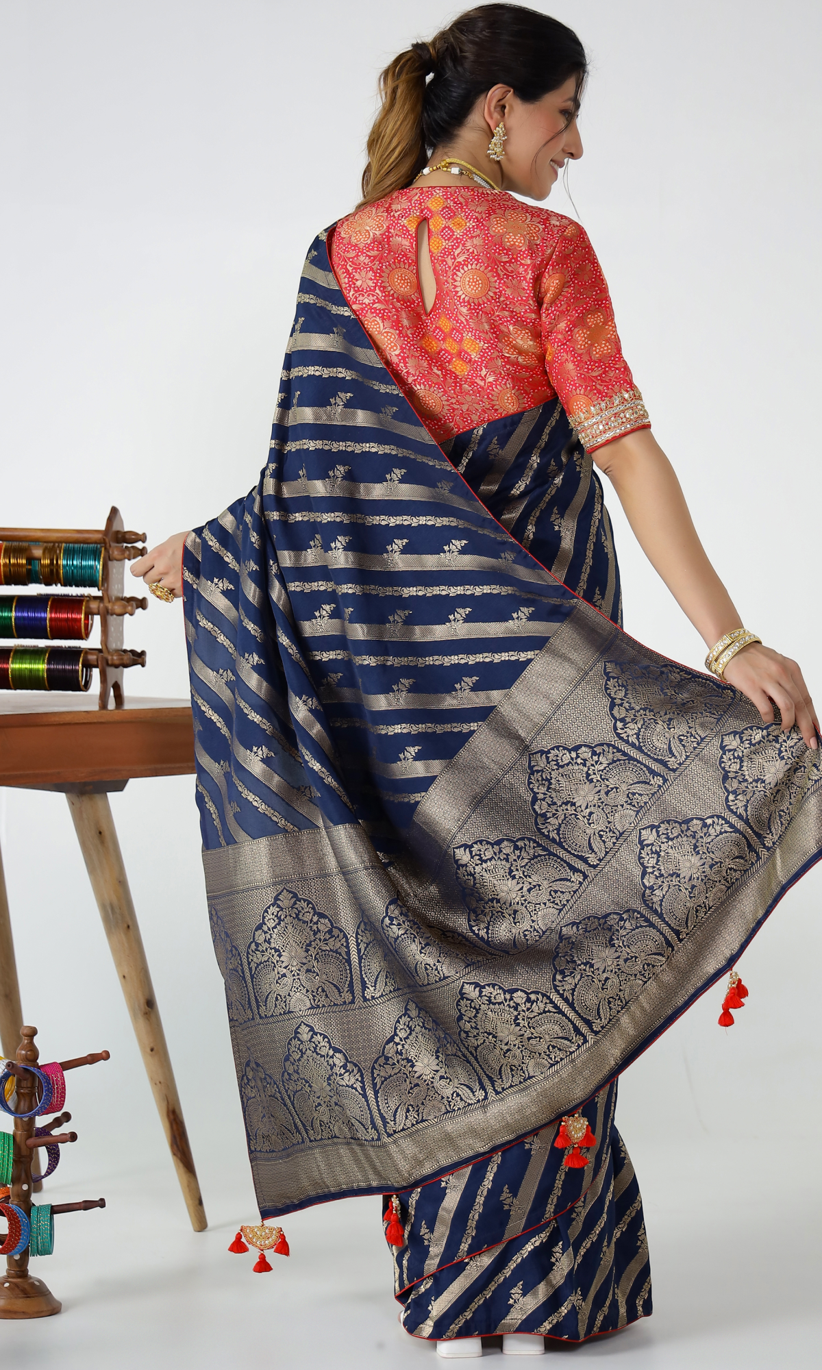 Blue Stripes Cotton Silk Weave Saree
