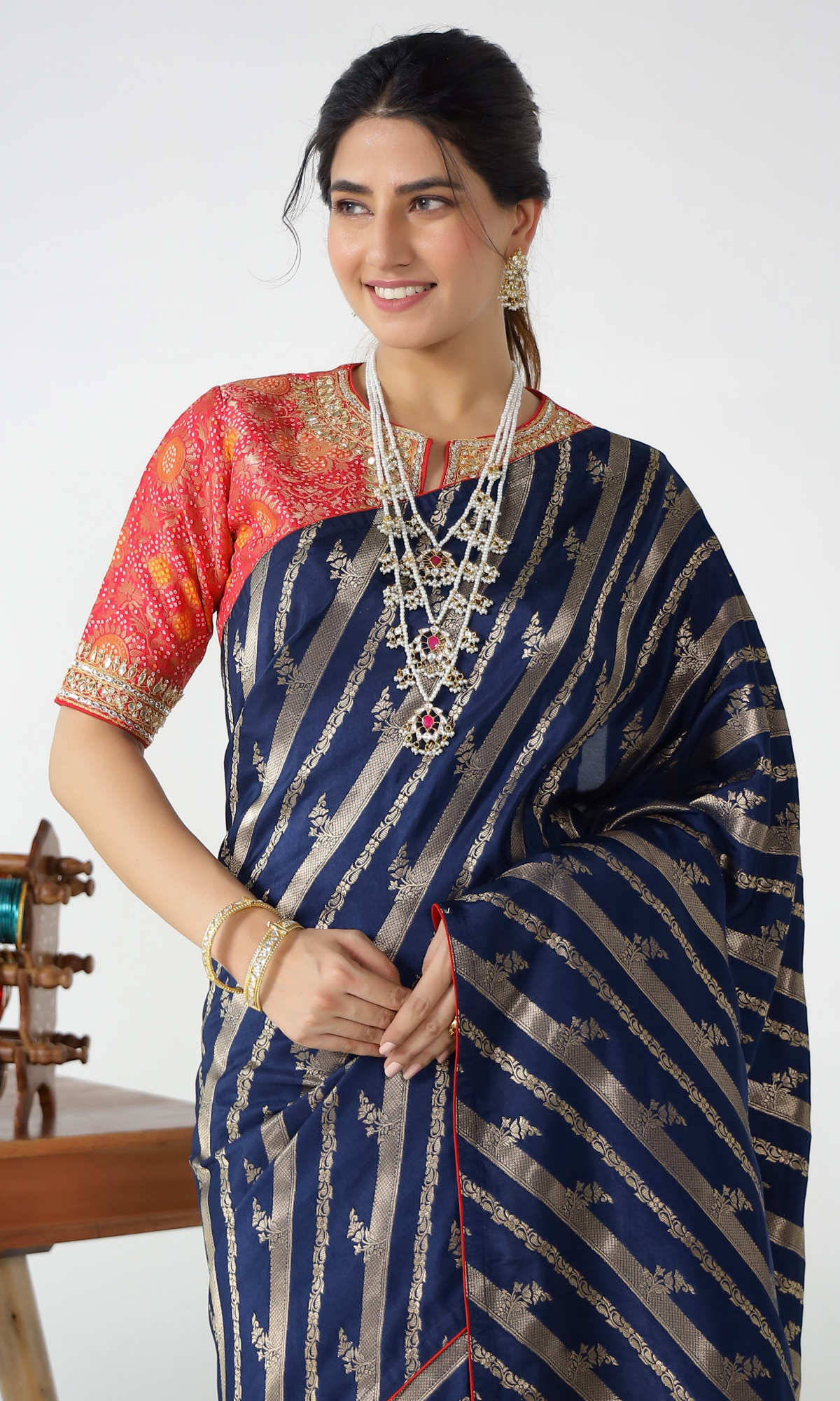 Blue Stripes Cotton Silk Weave Saree
