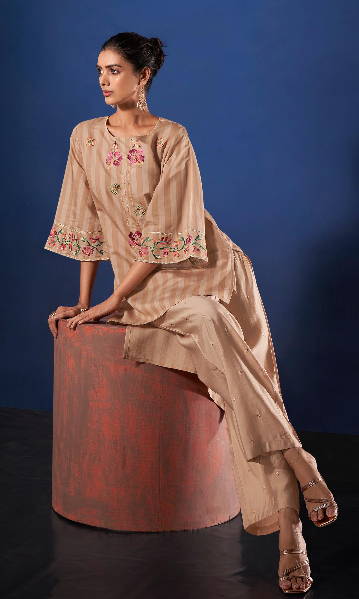 Brown Cotton Printed High Low Co-ord Set