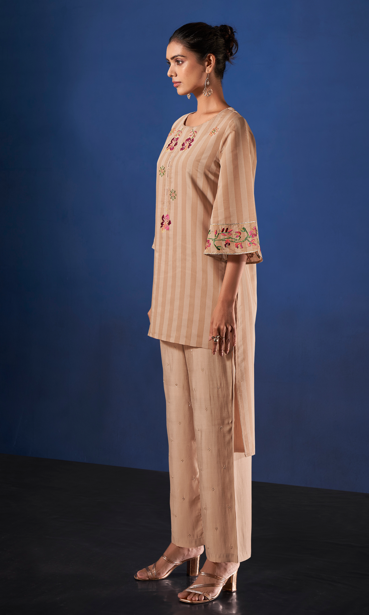 Brown Cotton Printed High Low Co-ord Set