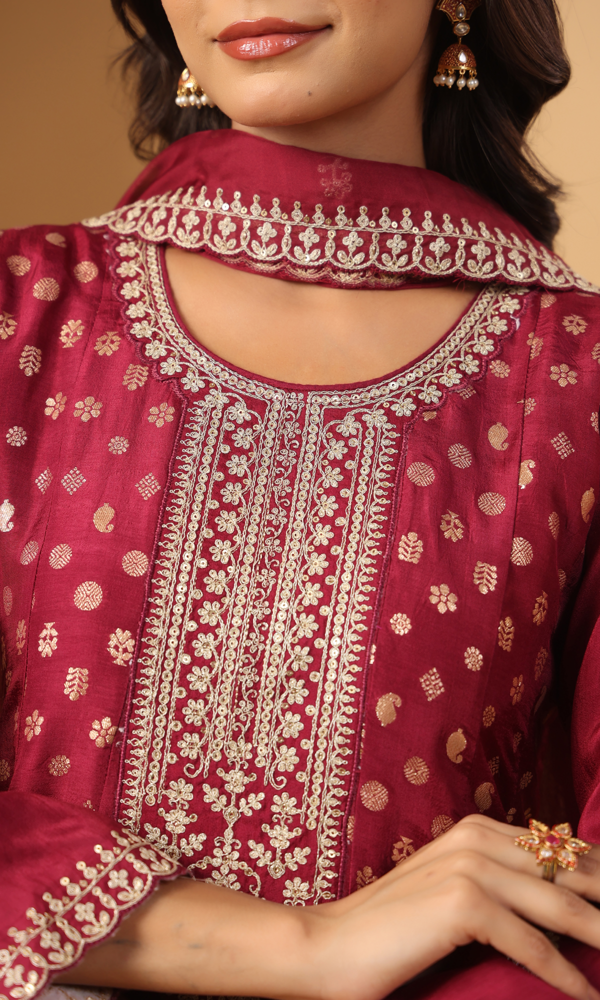 Maroon Semi Crepe Printed Anarkali Suit