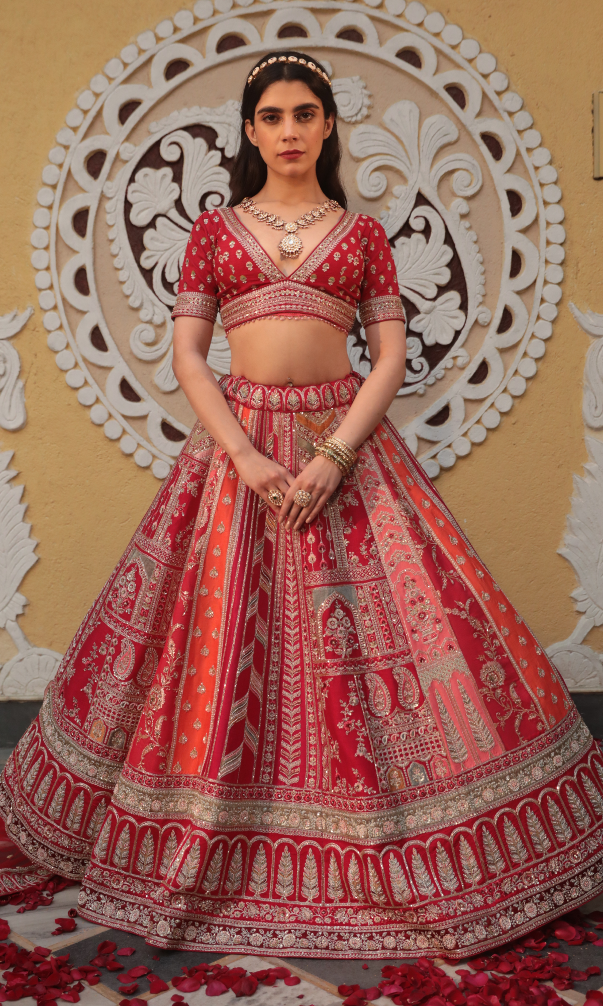 Multi Color Embroidered Lehenga With Blouse And Dupatta