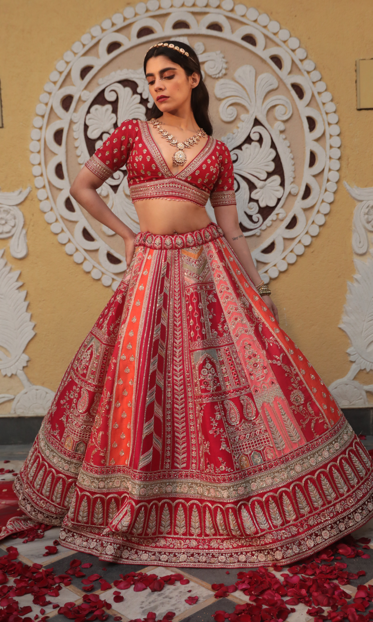 Multi Color Embroidered Lehenga With Blouse And Dupatta