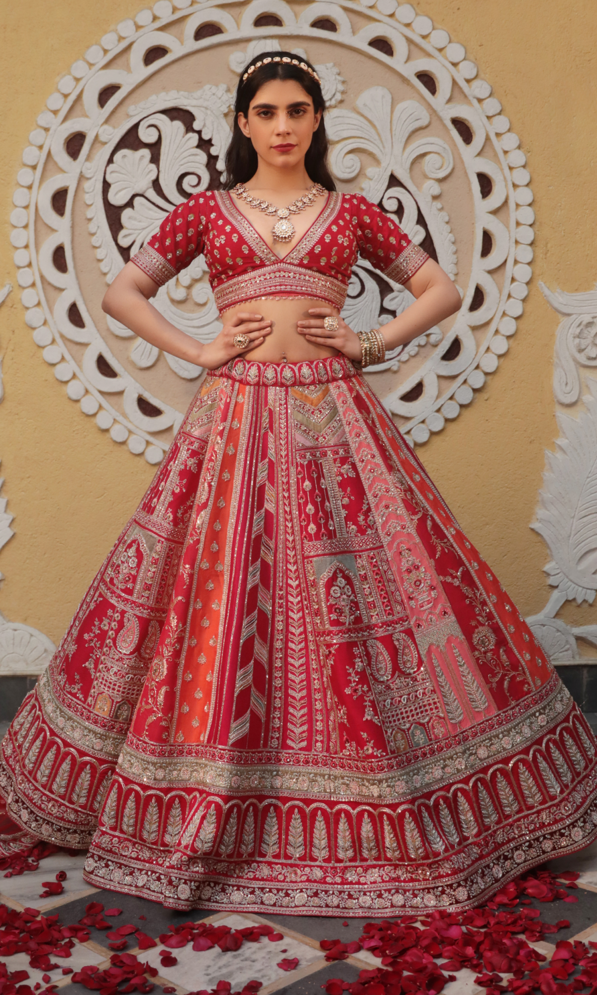 Multi Color Embroidered Lehenga With Blouse And Dupatta