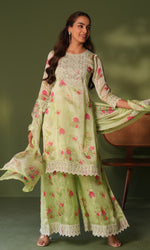 Green Semi Georgette Embroidered Sharara Set