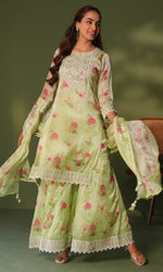 Green Semi Georgette Embroidered Sharara Set