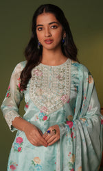 Blue Semi Georgette Floral Embroidered Sharara Set