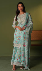 Blue Semi Georgette Floral Embroidered Sharara Set