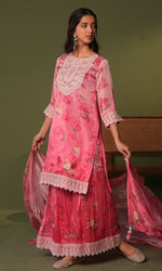Pink Semi Georgette Floral Embroidered Sharara Set